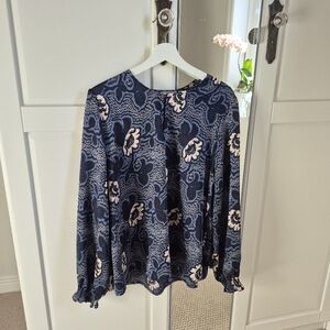 Ted Baker Blue Dotti Floral Keyhole Neck Long Sleeve Blouse XL